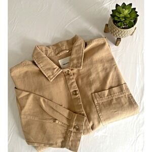 Thread And Supply Women's Shacket Beige Sand collared pockets button up Large